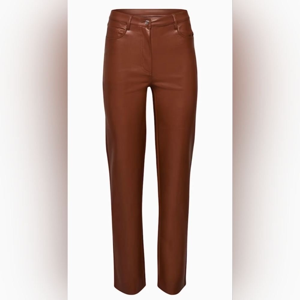Wilfred Aritzia Vegan Leather Cognac Brown High Rise Straight Leg Size 4